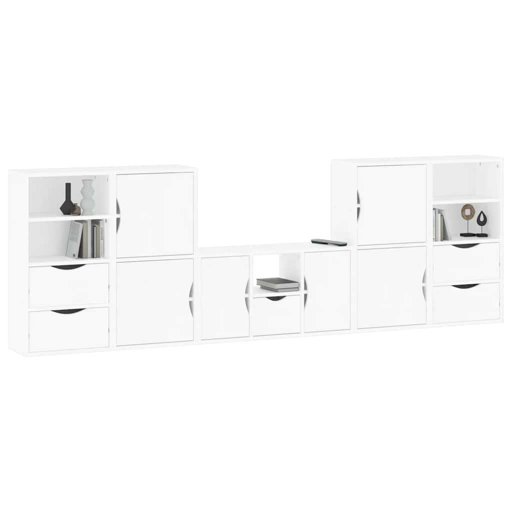 5 Piece TV Units with Storage ODDA White Solid Wood Pine